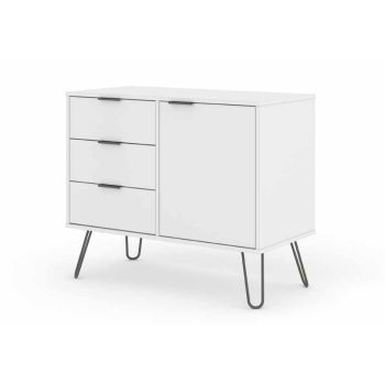 Small Sideboard with 1 Door, 3 Drawers - Manufactured Wood Fibre Board/Metal - 90 x 43 x 73.6 cm - White 