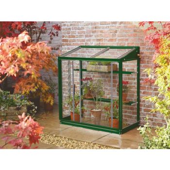 Harlow 3 Feet 4 Inches Lean to Mini Greenhouse - Aluminum/Glass - L100 x W53 x H95 cm - Racing Green