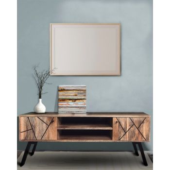 Amar Plasma TV Unit- Iron Base - Mango Wood/Iron - L35 x W118 x H46 cm - Light Finish - Assembly Required