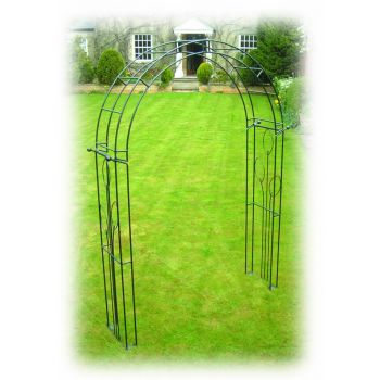 Flower Traditional Arch (Inc Ground Spikes) Garden Archway - Solid Steel - L43.2 x W170.2 x H256.5 cm - Black