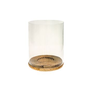 Amelia Ribbed Candle Holder - Wood/Glass - L20 x W20 x H23 cm - Natural