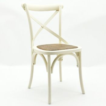 French Cross Back Dining Chair - Wood - L46 x W49 x H88 cm - Antique Cream