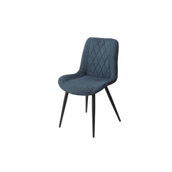 Diamond Stitch Cord Fabric Dining Chair with Tapered Legs (Set of 2) - Metal - L54 x W54 x H85.5 cm - Blue/Black - Flat Packed