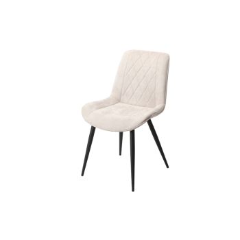 Diamond Stitch Fabric Dining Chair with Tapered Legs (Set of 2) - Metal - L54 x W54 x H85.5 cm - Natural/Black - Flat Packed