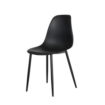 Curve Chair Plastic Seat with Metal Legs (Set of 2) - L52 x W46 x H84 cm - Black - Flat Packed
