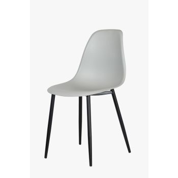 Curve Chair Plastic Seat with Metal Legs (Set of 2) - L52 x W46 x H84 cm - Grey/Black - Flat Packed