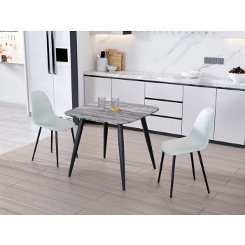 Aspen Tapered Legs Square Dining Table and 2 Curve Plastic Seat Chairs with Metal Legs - Grey/Black - Flat Packed