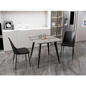 Aspen Tapered Legs Square Dining Table and 2 Duo Plastic Seat Chairs with Metal Legs - Grey Oak/Black - Flat Packed