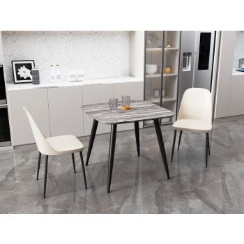 Aspen Tapered Legs Square Dining Table and 2 Duo Plastic Seat Chairs with Metal Legs - Grey Oak/Calico/Black - Flat Packed