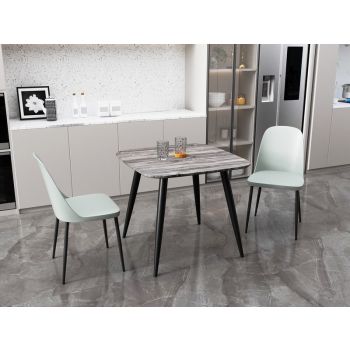 Aspen Tapered Legs Square Dining Table and 2 Duo Plastic Seat Chairs with Metal Legs - Grey/Black - Flat Packed