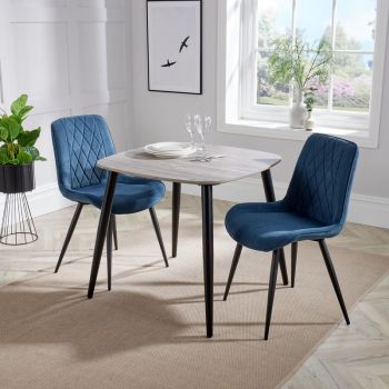 Aspen Tapered Legs Square Dining Table with 2 Diamond Stitch Cord Dining Chairs - Grey Oak/Black/Blue - Flat Packed