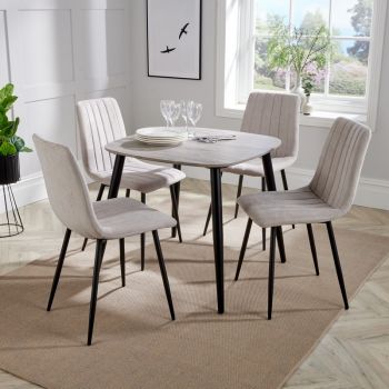 Aspen Tapered Legs Square Dining Table with 4 Dining Chairs - Grey Oak/Black - Flat Packed