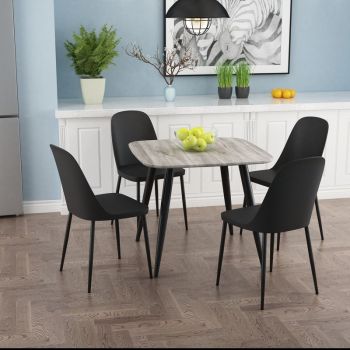 Aspen Tapered Legs Square Dining Table and 4 Duo Plastic Seat Chairs with Metal Legs - Black/Grey Oak - Flat Packed