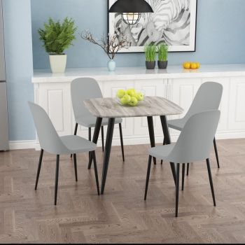 Aspen Tapered Legs Square Dining Table and 4 Duo Plastic Seat Chairs with Metal Legs - Grey Oak/Black - Flat Packed