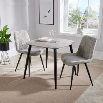 Aspen Tapered Legs Square Dining Table with 2 Diamond Stitch Cord Dining Chairs - Grey/Black - Flat Packed