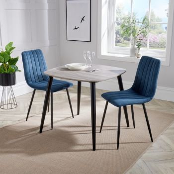 Aspen Tapered Legs Square Dining Table with 2 Straight Stitch Cord Dining Chairs - Grey Oak/Black/Blue - Flat Packed