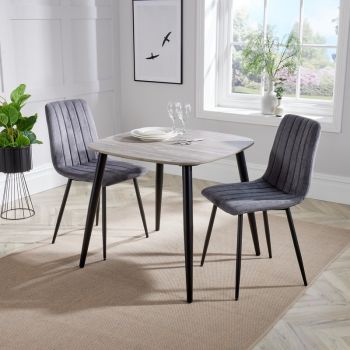 Aspen Tapered Legs Square Dining Table with 2 Straight Stitch Dining Chairs - Grey Oak/Black - Flat Packed