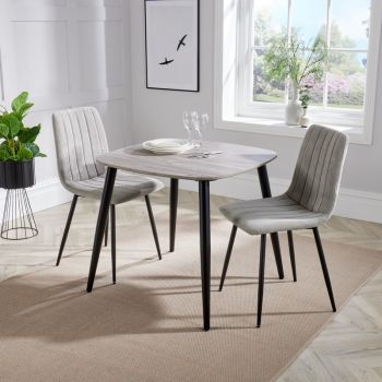 Aspen Tapered Legs Square Dining Table with 2 Straight Stitch Cord Dining Chairs - Grey/Black - Flat Packed