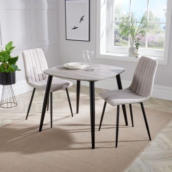 Aspen Tapered Legs Square Dining Table with 2 Dining Chairs - Grey Oak/Black - Flat Packed