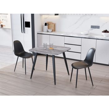 Aspen Tapered Legs Square Dining Table and 2 Curve Plastic Seat Chairs with Metal Legs - Grey Oak/Black - Flat Packed