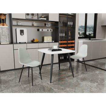 Aspen Tapered Legs Square Dining Table and 2 Curve Plastic Seat Chairs with Metal Legs - Grey/White/Black - Flat Packed