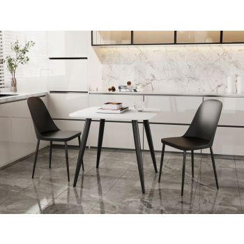 Aspen Tapered Legs Square Dining Table and 2 Duo Plastic Seat Chairs with Metal Legs - Black/White - Flat Packed