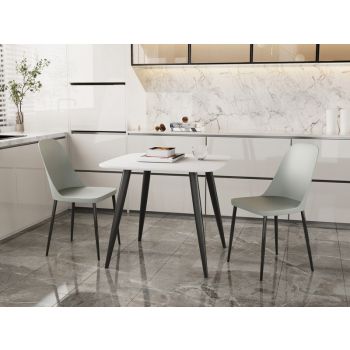 Aspen Tapered Legs Square Dining Table and 2 Duo Plastic Seat Chairs with Metal Legs - White/Grey/Black - Flat Packed