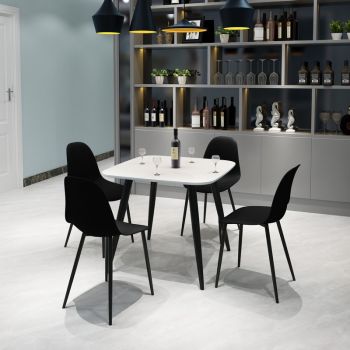 Aspen Tapered Legs Square Dining Table and 4 Curve Plastic Seat Chairs with Metal Legs - White/Black - Flat Packed