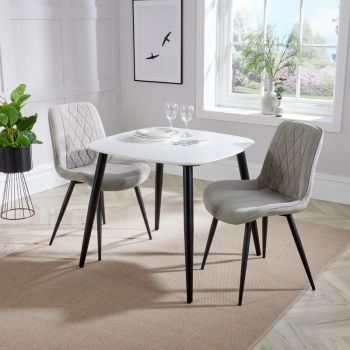 Aspen Tapered Legs Square Dining Table with 2 Diamond Stitch Fabric Dining Chairs - Natural/Black/White - Flat Packed