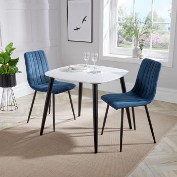 Aspen Tapered Legs Square Dining Table with 2 Straight Stitch Cord Dining Chairs - Blue/Black/White - Flat Packed