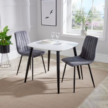 Aspen Tapered Legs Square Dining Table with 2 Straight Stitch Dining Chairs - Grey/Black/White - Flat Packed