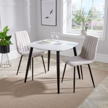 Aspen Square Dining Table with 2 Dining Chairs - Tapered Legs/Metal - Natural/White - Flat Packed