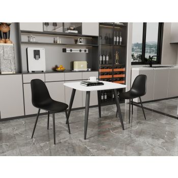 Aspen Tapered Legs Square Dining Table and 2 Curve Plastic Seat Chairs with Metal Legs - Black/White - Flat Packed