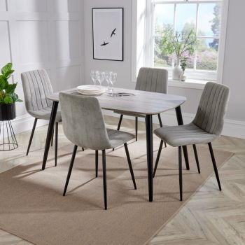 Aspen Tapered Legs Rectangular Dining Table with 4 Straight Stitch Cord Dining Chairs - Grey Oak/Black - Flat Packed