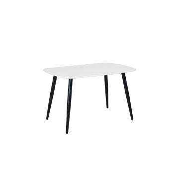 Rectangular Dining Table Painted Top with Tapered Legs - MDF/Metal - L80 x W120 x H75 cm - White/Black - Flat Packed