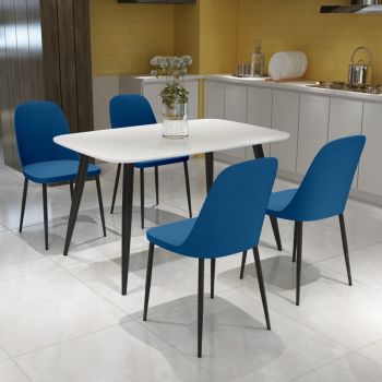 Aspen Tapered Legs Rectangular Dining Table and 4 Duo Plastic Seat Chairs with Metal Legs - White/Blue/Black - Flat Packed