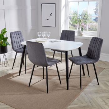 Aspen Tapered Legs Rectangular Dining Table with 4 Straight Stitch Dining Chairs - White/Grey/Black - Flat Packed