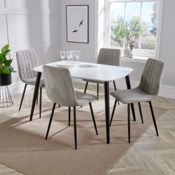 Aspen Tapered Legs Rectangular Dining Table with 4 Straight Stitch Cord Dining Chairs - White/Grey/Black - Flat Packed