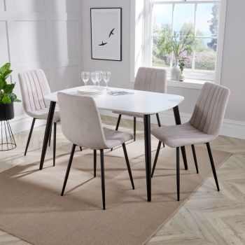Aspen Tapered Legs Rectangular Dining Table with 4 Dining Chairs - White/Black - Flat Packed
