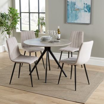 Aspen Round Dining Table and 4 Dining Chairs - Grey Oak/Black