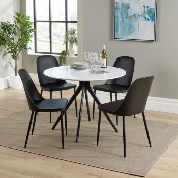 Aspen Round Dining Table and 4 Duo Plastic Seat Chairs with Metal Legs - Black/White - Flat Packed