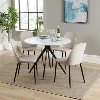 Aspen Round Dining Table and 4 Duo Plastic Seat Chairs with Metal Legs - Calico/Black/White - Flat Packed