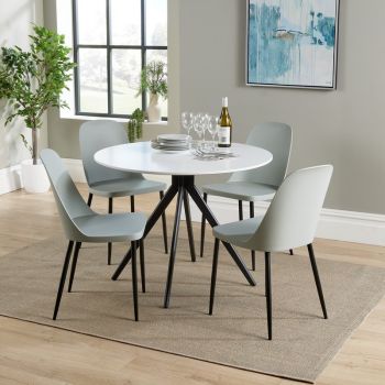 Aspen Round Dining Table and 4 Duo Plastic Seat Chairs with Metal Legs - Grey/Black/White - Flat Packed