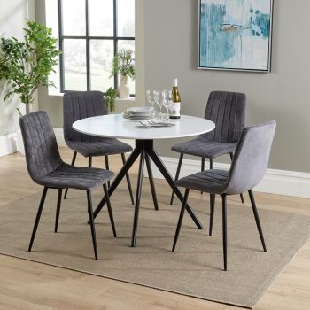 Aspen Round Dining Table with 4 Straight Stitch Dining Chairs - Grey/Black/White - Flat Packed