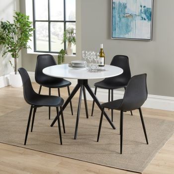 Aspen Round Dining Table and 4 Curve Plastic Seat Chairs with Metal Legs - Black/White - Flat Packed