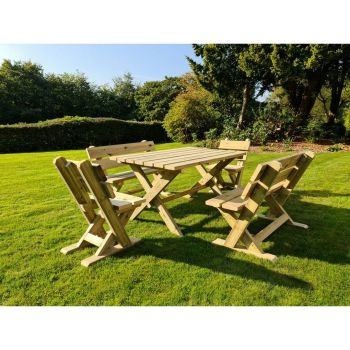 Ashcome Table Set Sits 6 Including 2 Bench and 4 Chairs - L120 x W93 x H77 cm - Set of Waterproof Cushions Included