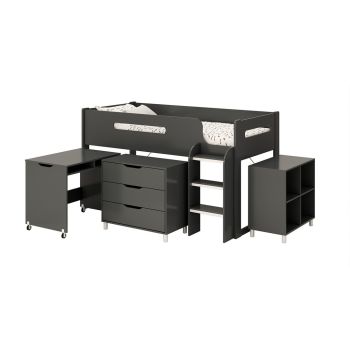 Mid Sleeper Bed with Pull-out Desk - L199 x W99 x H115 cm - Anthracite - Assembly Required