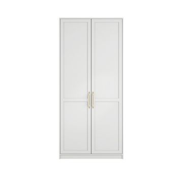 Austen 2 Door Wardrobe - Engineered Wood/Metal - L58 x W100 x H220 cm - White/Gold Brushed
