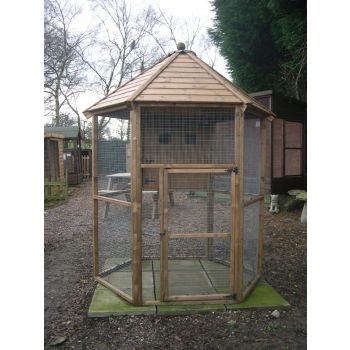 Buttercup Hexagonal Outdoor Bird Aviary 8' diameter with nesting box