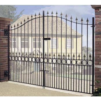 Balmoral Premium Spear Top Tall Bow Top Double Gate - Steel - Fits Gap 2134 mm x 2082 mm High - Electro Galv./Black Powder Coated